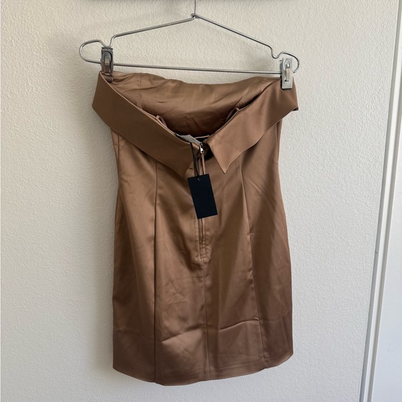 Aritzia Strapless Satin Dress in Gold - Picture 5 of 8